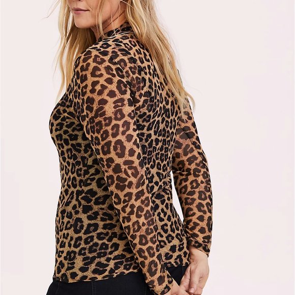 Torrid 1X Top Leopard Sheer Mesh Mock Neck NWT - Picture 2 of 4